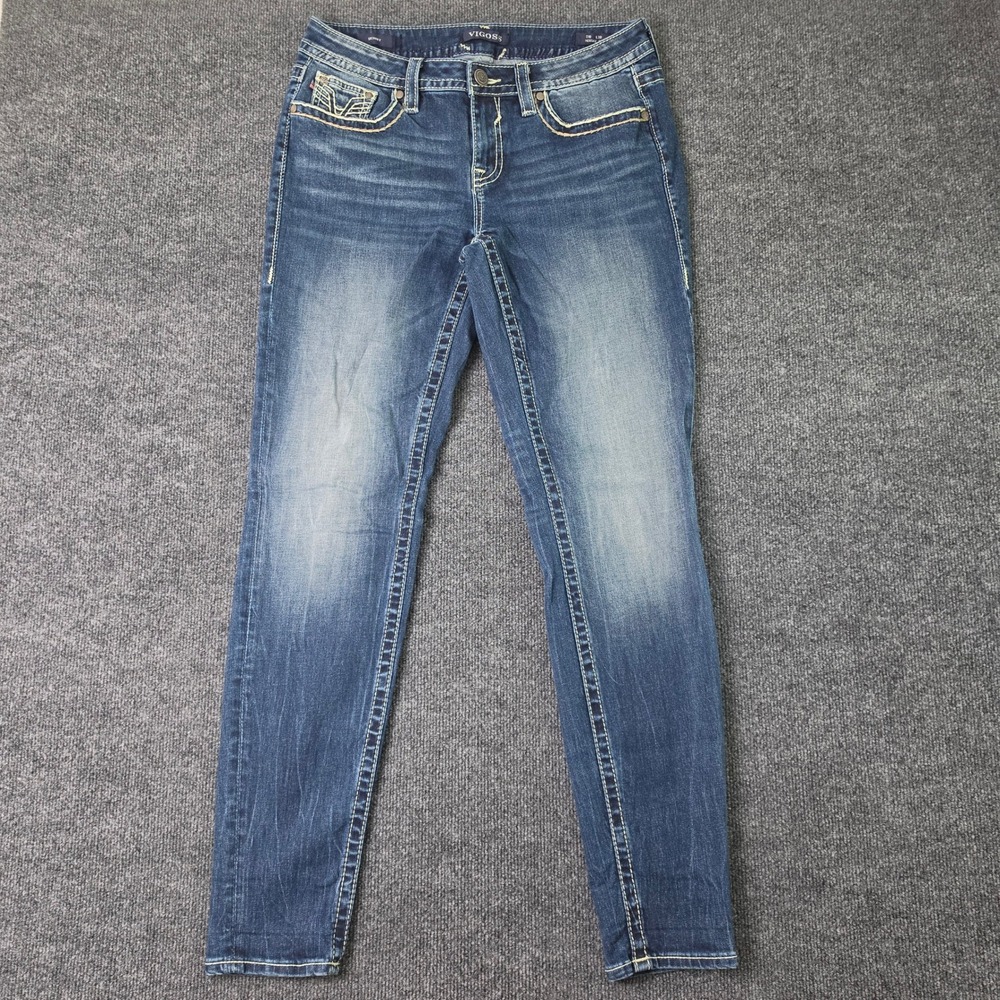 Vigoss Heritage Fit Skinny Jeans Women's 10 Dark Wash Flap Pocket Mid Rise Blue